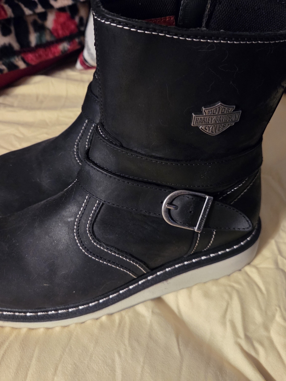 Harley-Davidson Black Leather Women's Ankle Boot with Buckle